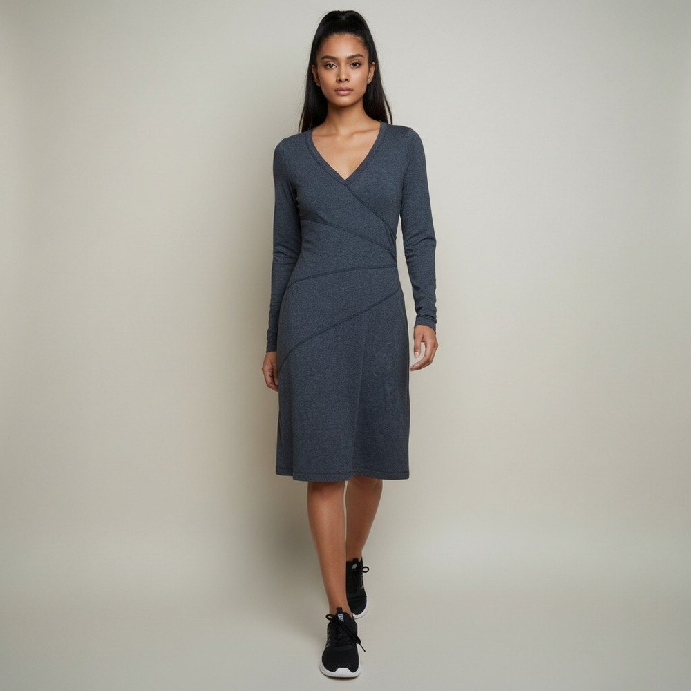 Athleta Sunburst Nectar Dress Charcoal Grey‎ Organic Cotton Rucked Sleeve XS